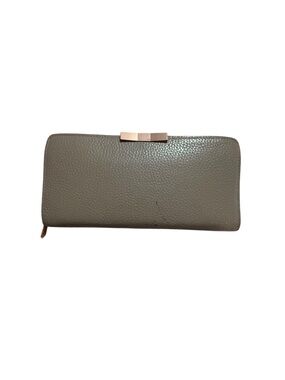 Ted baker Elegant Taupe Pebbled Leather Zip Wallet